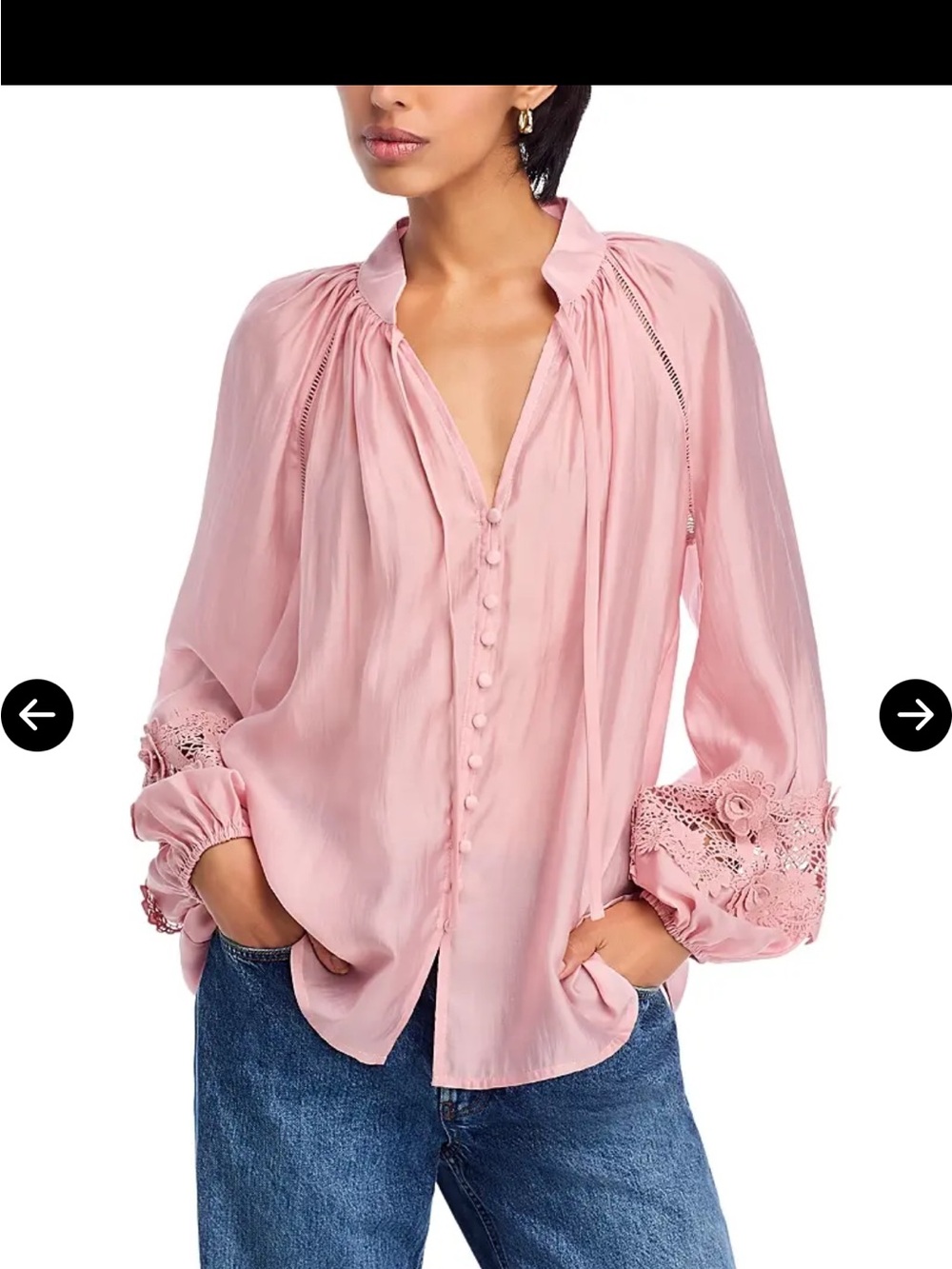 Aqua Soft Pink Button-Front Lace Cuff Blouse